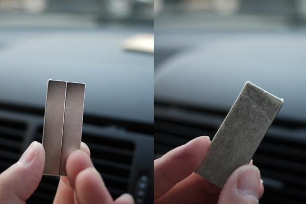 left, plain plated finish. Right, double sided tape